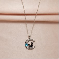 Haojie Temu Cross Border New Star Moon Cute Black Cat Necklace Women's Creative Fashion Pendant Collar Chain